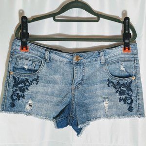 Mossimo Embroidered Distressed Jean Shorts